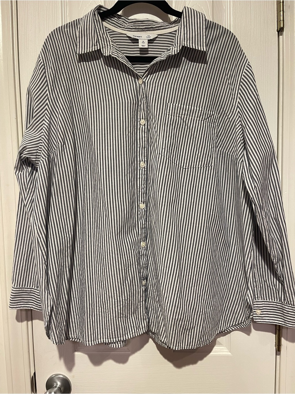 Striped Button-Up Shirt — Blue and White Stripe